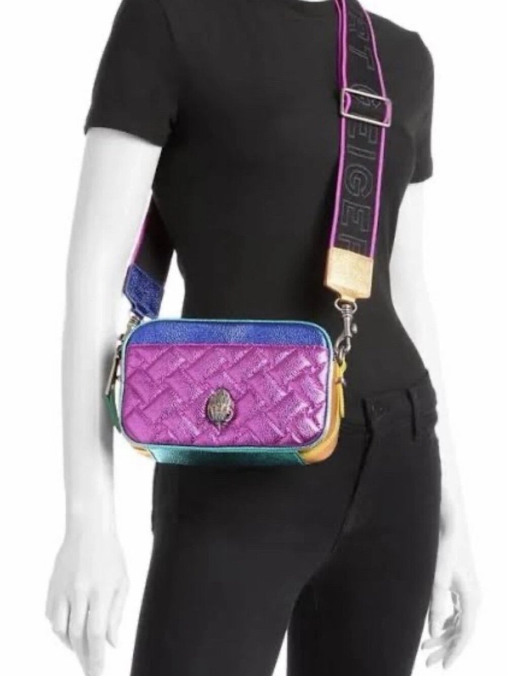 Kurt Geiger Metallic Leather Kensington Camera Structured Crossbody Bag NWT